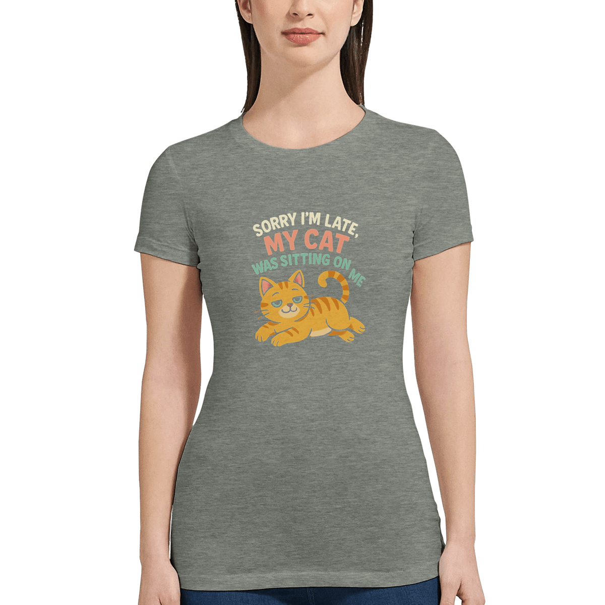 Dark Grey Heather | Sorry I'm Late Premium Cat T-Shirt