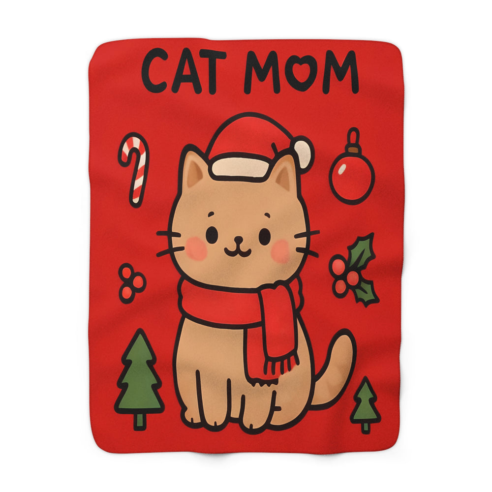 Cat Mom Christmas Sherpa Blanket