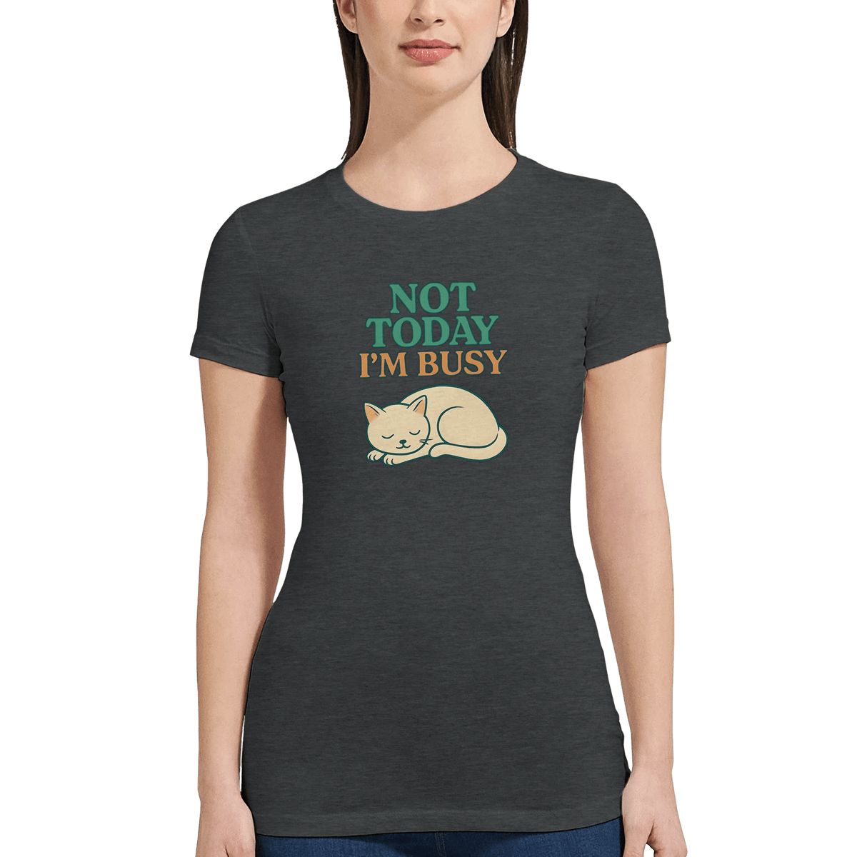 Dark Grey Heather | Not Today I'm Busy Cat-Themed Premium T-Shirt