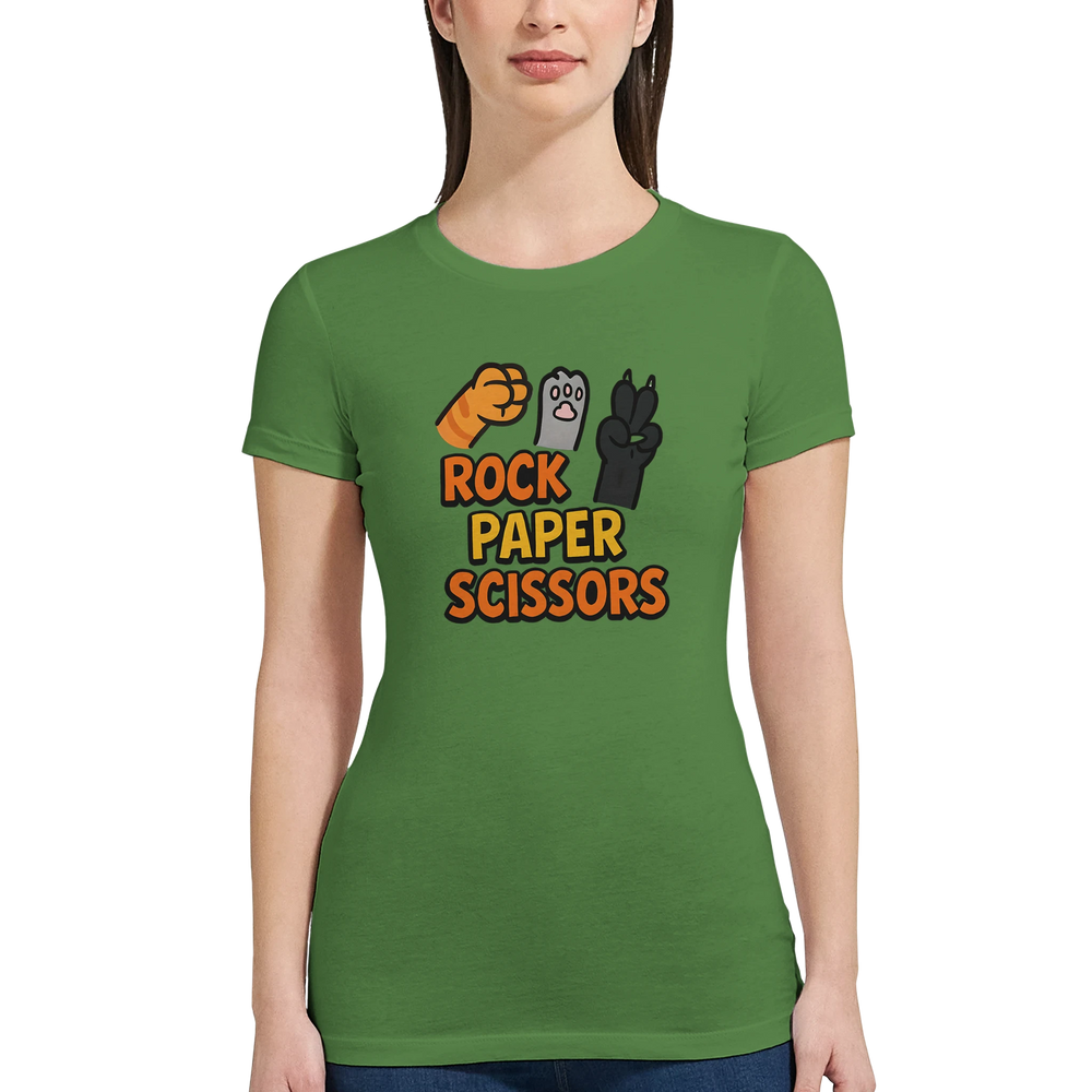 Rock Paper Scissors Cat Womens T-Shirt | Leaf