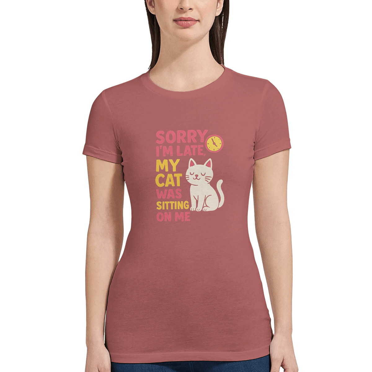 Mauve | Sorry I'm Late Cat-Themed Premium Women's T-Shirt