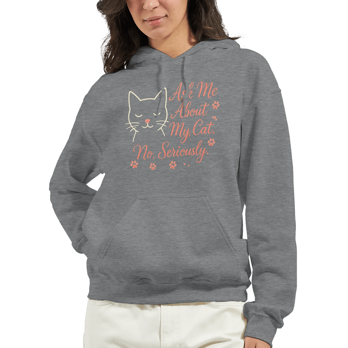 Ask Me About My Cat Hoodie Sport Grey – Soft Cotton Blend Pullover