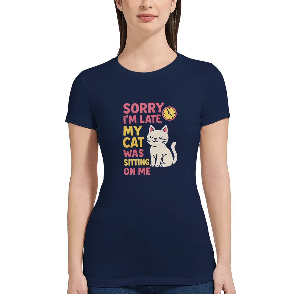 Navy | Sorry I'm Late Cat-Themed Premium Women's T-Shirt