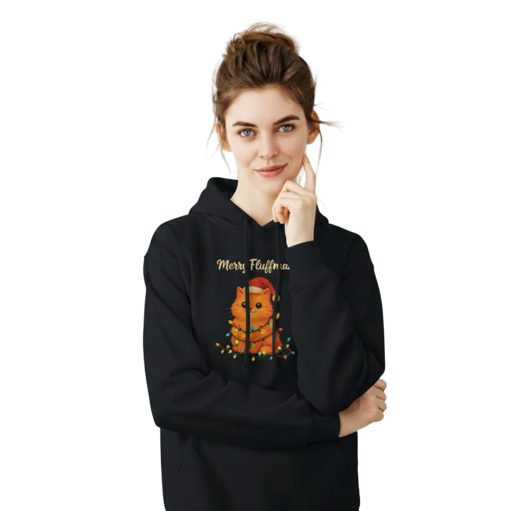 Merry Fluffness Cat Holiday Hoodie | Black