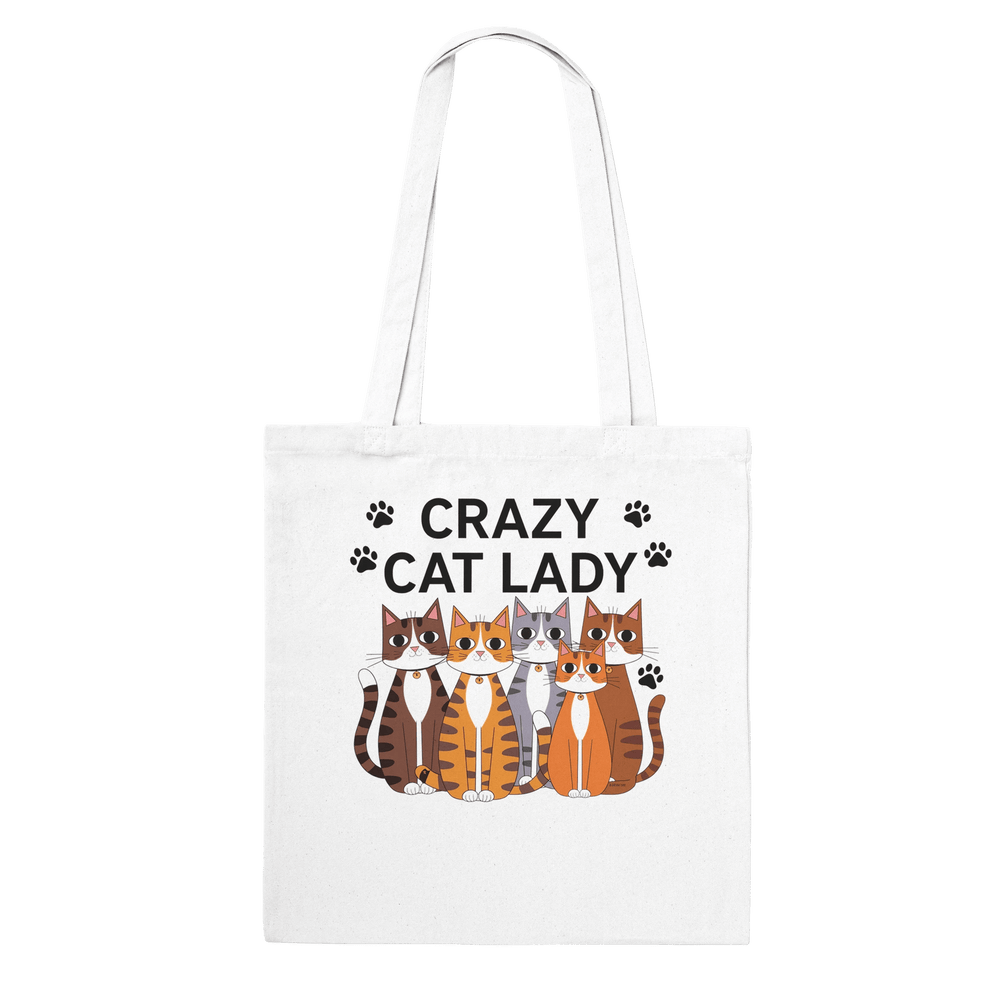 White | Crazy Cat Lady Tote Bag