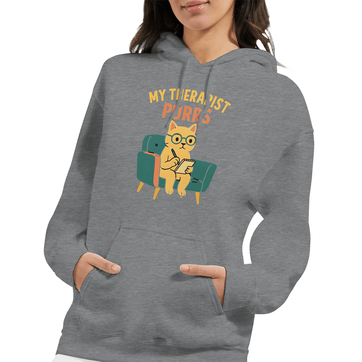 My Therapist Purrs Hoodie – Cozy Unisex Cat Lover Pullover (Sport Grey)