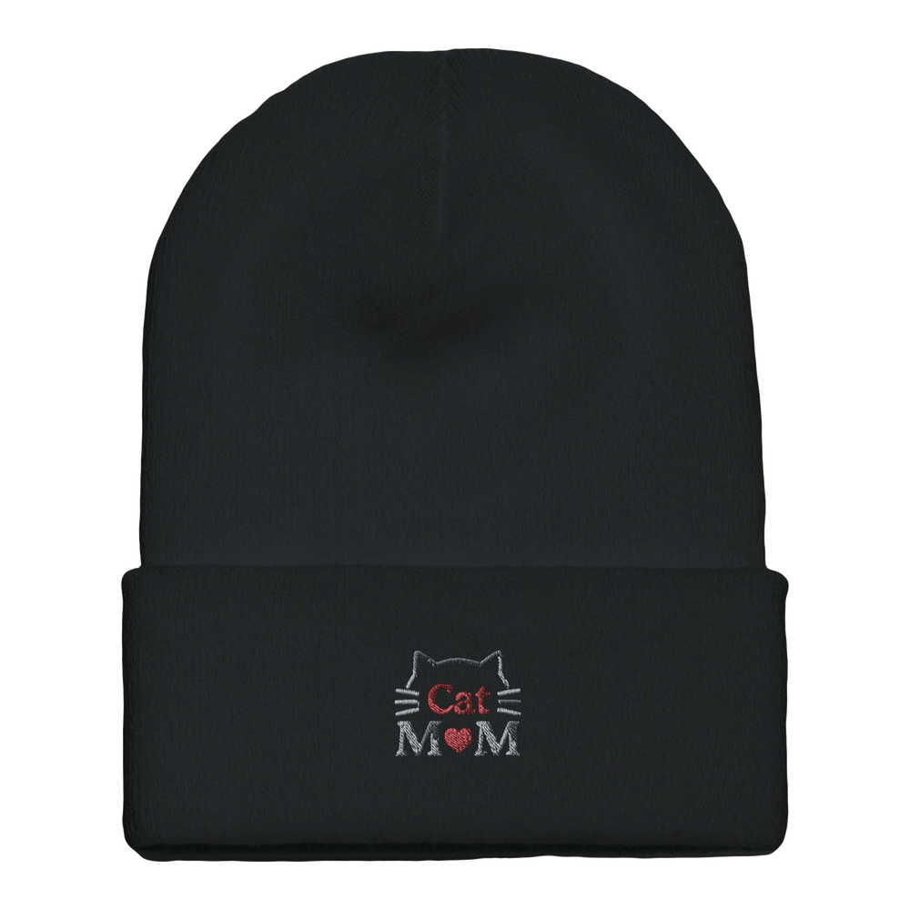 Black | Cat Mom Cuffed Beanie