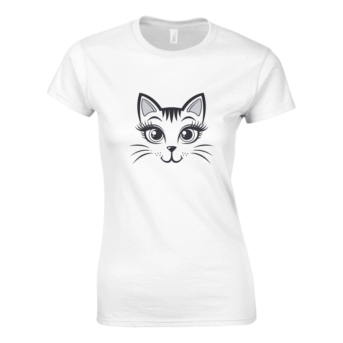 White | Happy Cat Portrait Womens T-Shirt