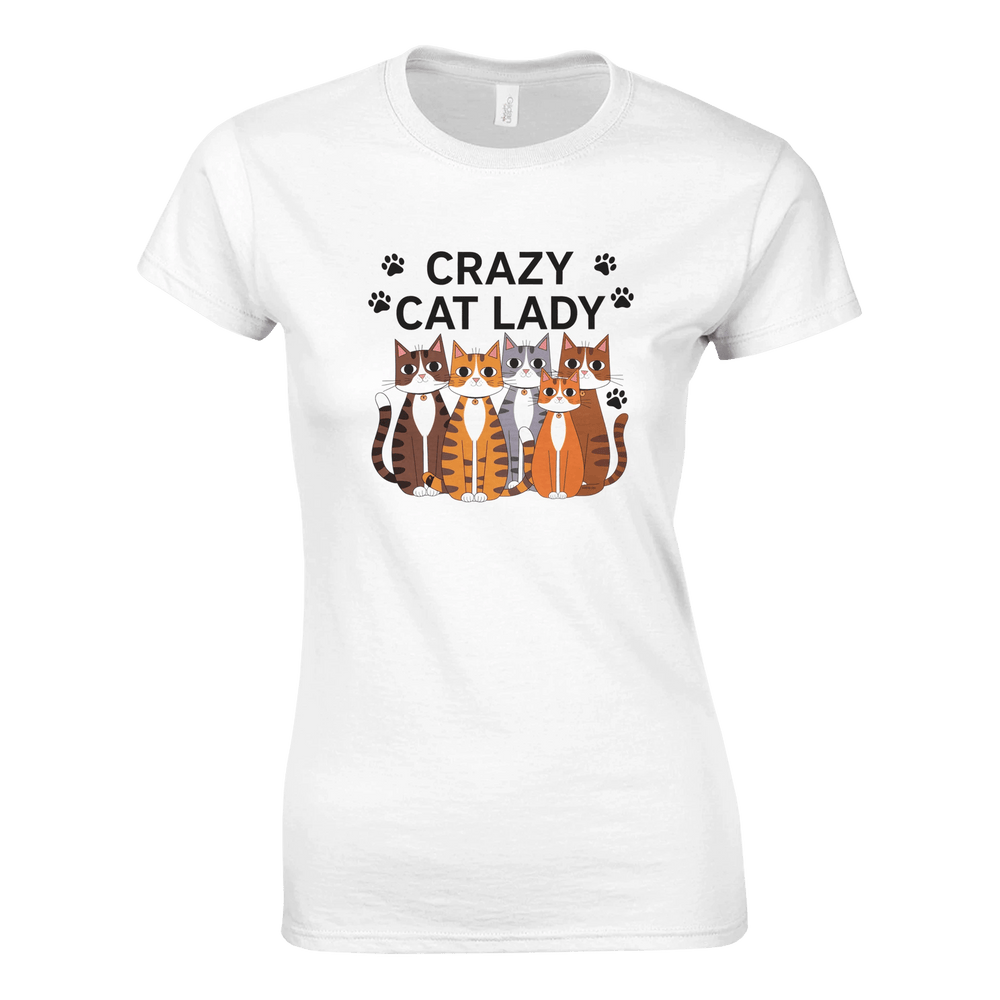 White | Crazy Cat Lady Women Soft Cotton T-shirt