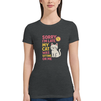 Load image into Gallery viewer, Dark Grey Heathe | Sorry I'm Late Cat-Themed Premium Women's T-Shirt