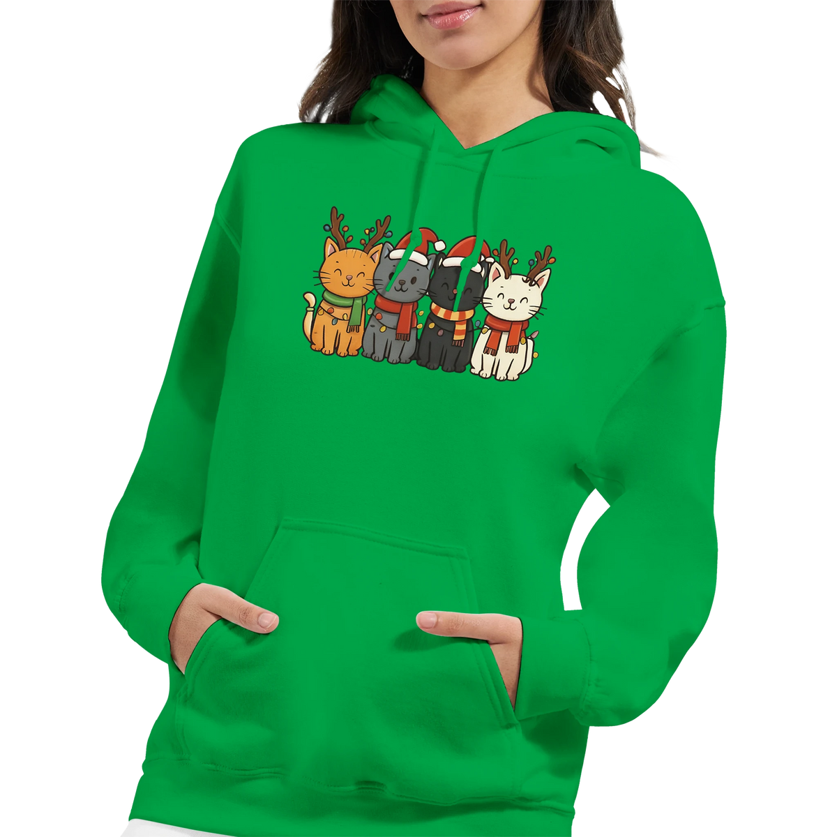 Festive Christmas Cats Hoodie | Irish Green